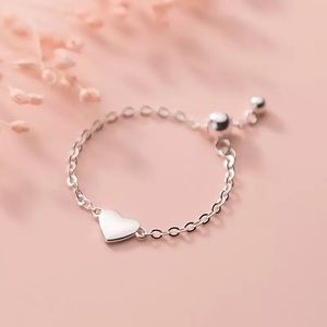 Ring heart chain 925 genuine adjustable womens